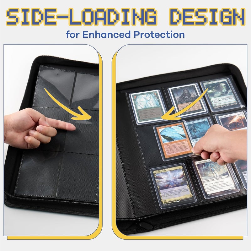 CLOVERCAT 9-Pocket Toploader Binder, Clovecat Premium Card Book， Holds 252 Trading Card with 20 Removable Top-loader Sleeves，PU Card Holder Folders,Card Album for MTG, TCG, Yugioh, Game & Sports Cards(Black) - Image 3
